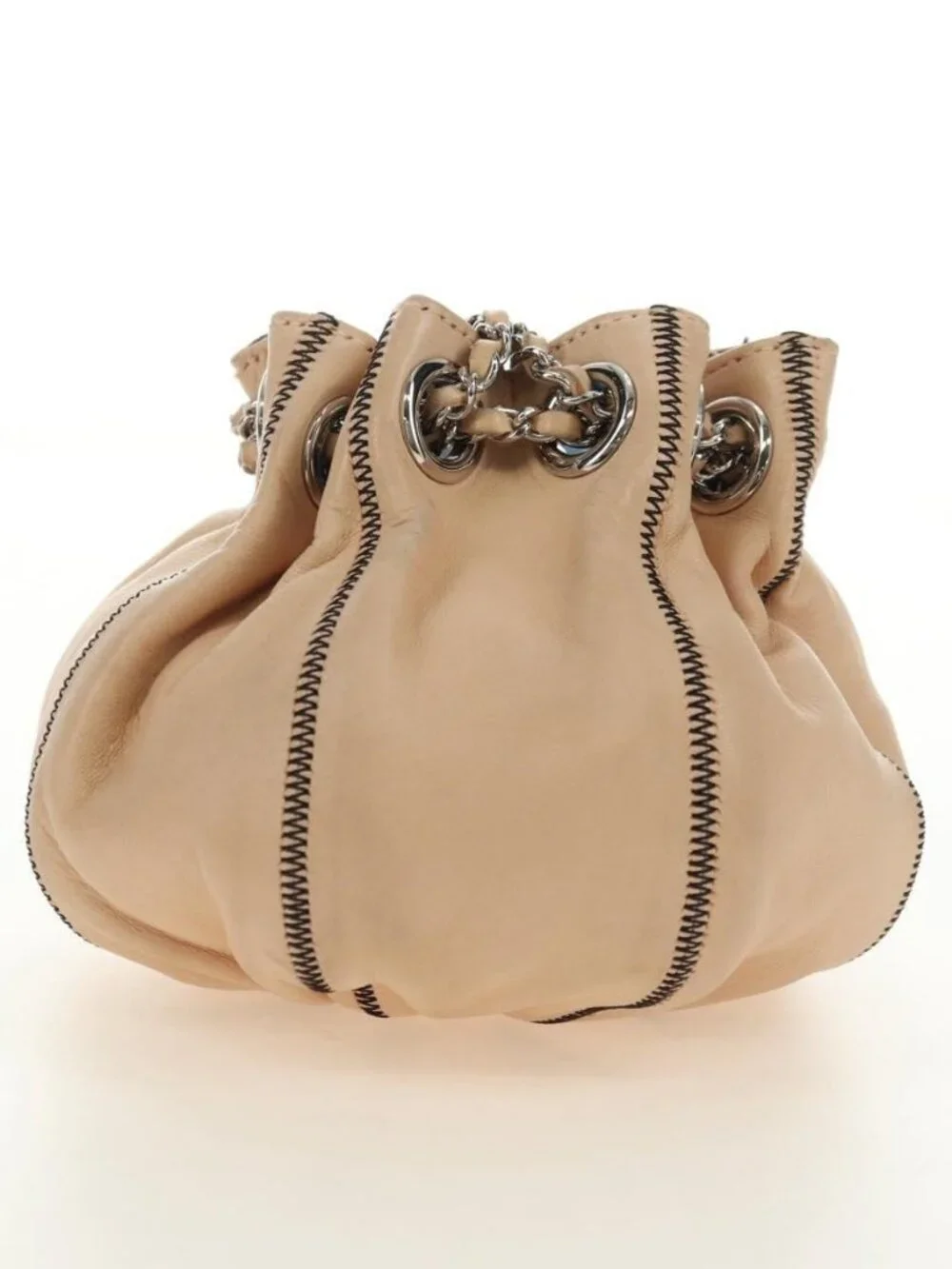 CHANEL Chain Purse Hand Bag Lamb Skin Beige Silver CC Auth bs35366V